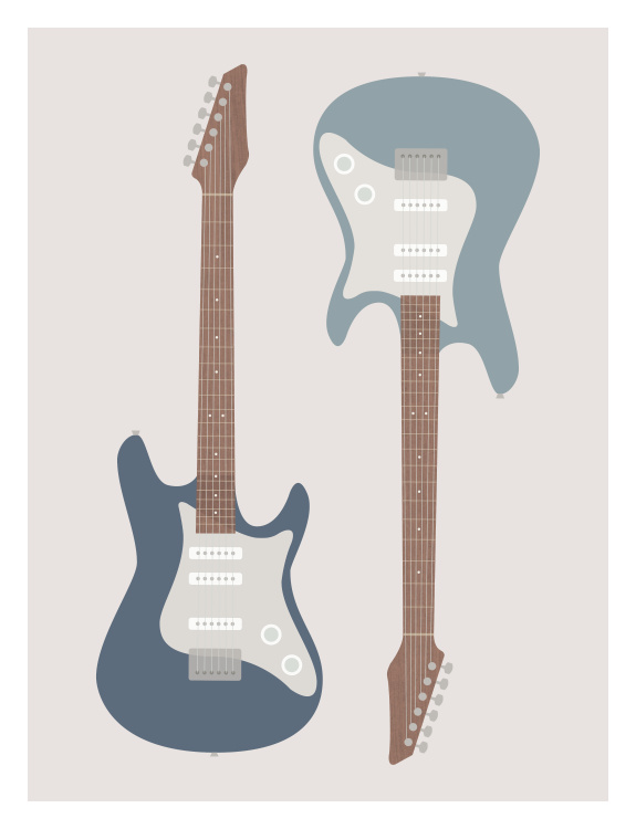 Strike the perfect chord with this Electric Guitar One Art Print, featuring two modern electric guitars illustrated in a clean, minimalist style with soft vintage-inspired tones.