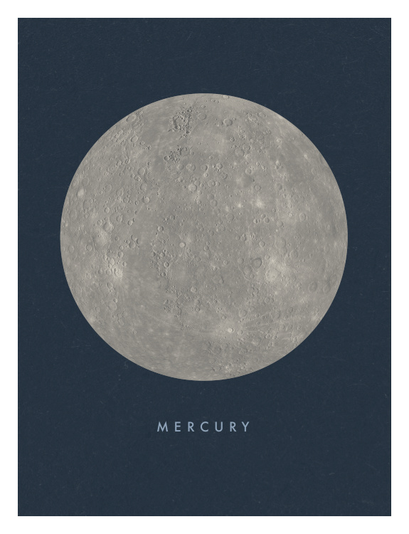 Spark curiosity about the solar system with this Planets Mercury Art Print, featuring a beautifully detailed illustration of Mercury set against a deep space-inspired background.