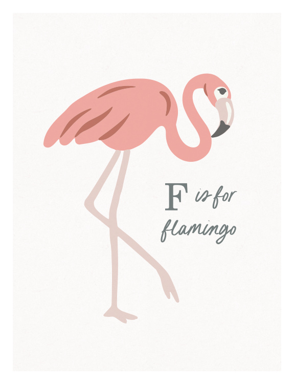 Add a splash of tropical charm to your child's space with this adorable flamingo alphabet art print featuring a graceful pink flamingo paired with the letter "F" for an educational and decorative touch.