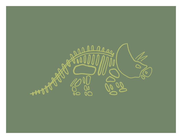Spark a love of prehistoric adventure with Dino Skeleton Three Art Print, featuring a playful line-art dinosaur skeleton inspired by a triceratops fossil in a clean, modern illustration style.