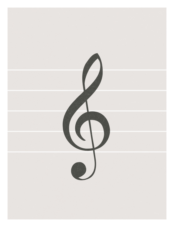 Celebrate a love of music with Treble Clef Art Print, featuring a bold treble clef symbol set against a subtle sheet music staff in a clean, minimalist design.