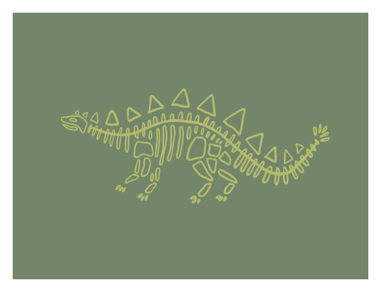 Bring prehistoric charm to your child's space with Dinosaurs Brachiosaurus Art Print, featuring a friendly brachiosaurus standing among simple plants and a tropical palm tree in a soft, modern illustration style.