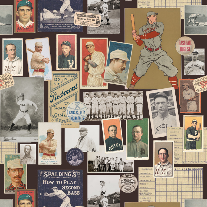 Baseball Collage Wallpaper celebrates America's pastime with a nostalgic collection of vintage baseball cards, antique player portraits, historic team photographs, scorecards, ticket stubs, and classic memorabilia arranged in an eye-catching collage.