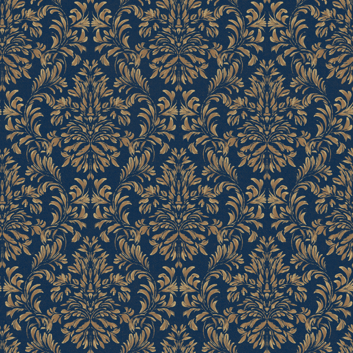 Obsidian Flora Wallpaper showcases an elegant vintage damask pattern with flowing botanical scrollwork, ornate acanthus leaves, and timeless floral motifs for a richly sophisticated look.