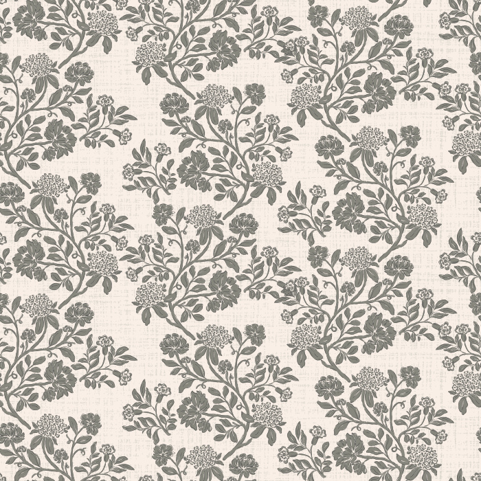 Eleanor Fleurs Wallpaper showcases an elegant vintage floral trail with blooming garden flowers and delicate leafy branches arranged in a timeless botanical repeat inspired by antique English textiles.