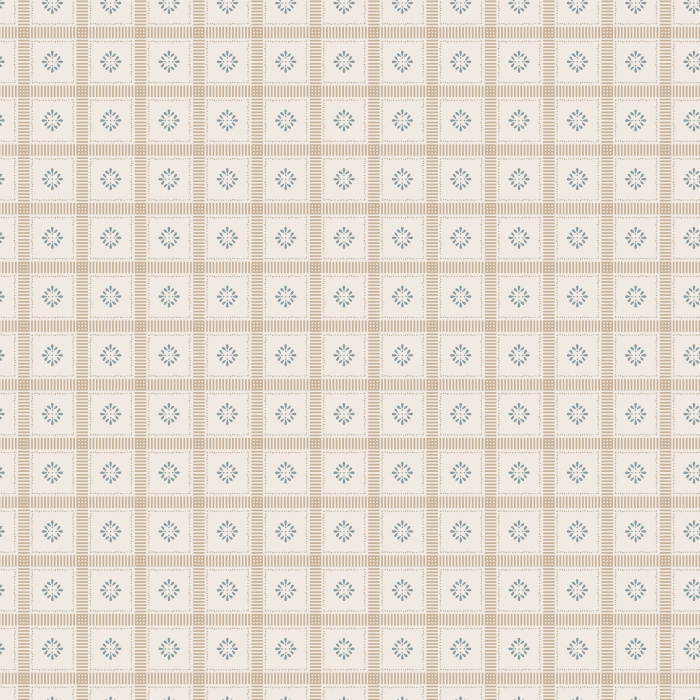 Tennessee Tile Wallpaper features a charming grid of petite geometric tile motifs inspired by vintage quilt blocks and classic Southern textile patterns, creating a timeless cottage aesthetic.