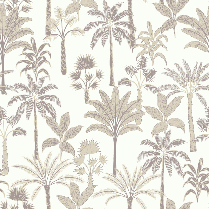 Create a serene tropical escape with Palm Retreat Wallpaper, a sophisticated botanical wallpaper featuring delicately illustrated palm trees, tropical foliage, and exotic plants arranged in a timeless toile-inspired pattern.