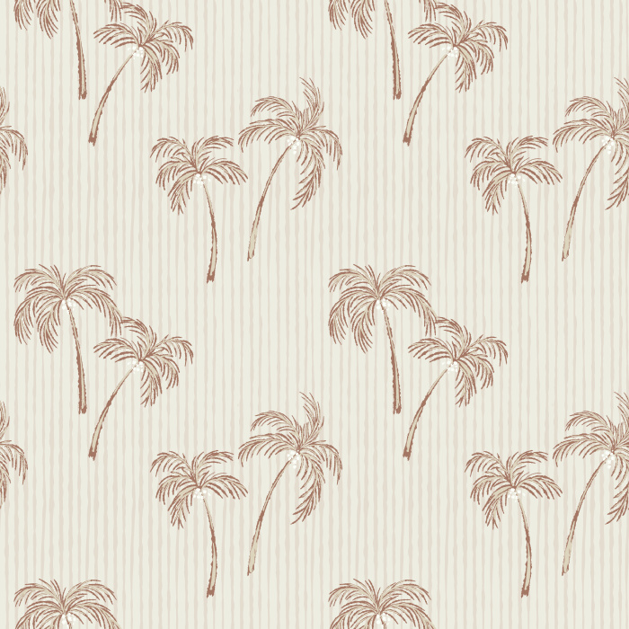Bring effortless tropical charm to your home with Palm Rhythm Wallpaper, a breezy botanical wallpaper featuring hand-drawn palm tree clusters layered over subtle pinstripes for a relaxed coastal-inspired look.