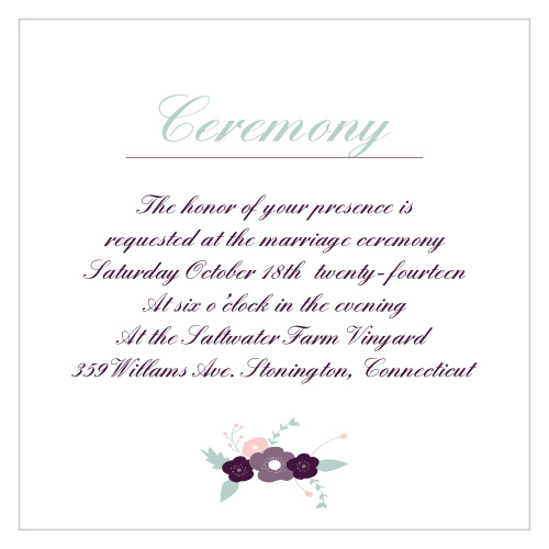 If you are looking for an ceremony card to match the classic sophistication of the Fantastically Floral photo wedding invitation, then our Fantastically Floral ceremony card is the right enclosure card for you.