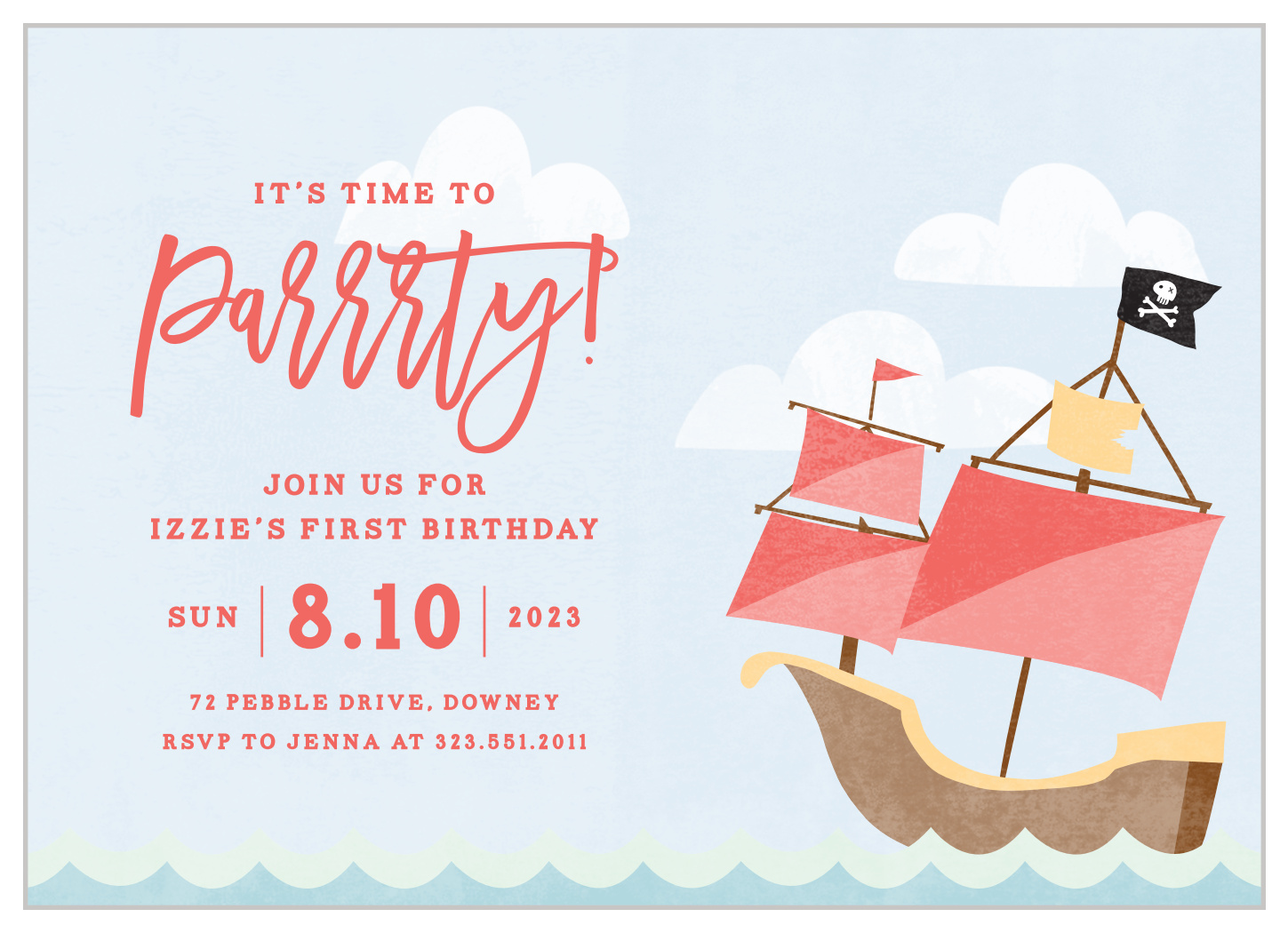 Pirate Ship First Birthday Invitations