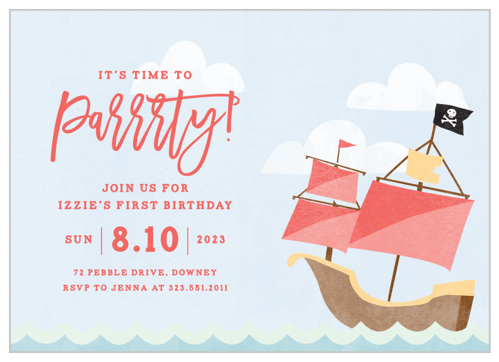 Announce your little one's big day with our Pirate Ship First Birthday Invitations.