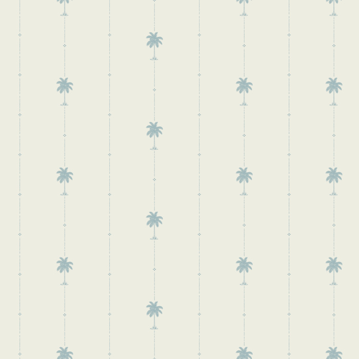Capture the relaxed charm of coastal living with Island Linen Wallpaper, a minimalist tropical wallpaper featuring petite palm tree motifs arranged in delicate vertical stripe columns over a soft linen-inspired background.