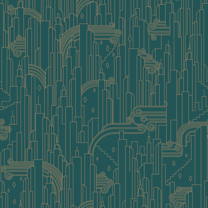 Elevate your walls with Golden Geometry Wallpaper, a bold Art Deco wallpaper featuring an intricate geometric pattern of arches, angles, and linear details inspired by vintage architectural design.