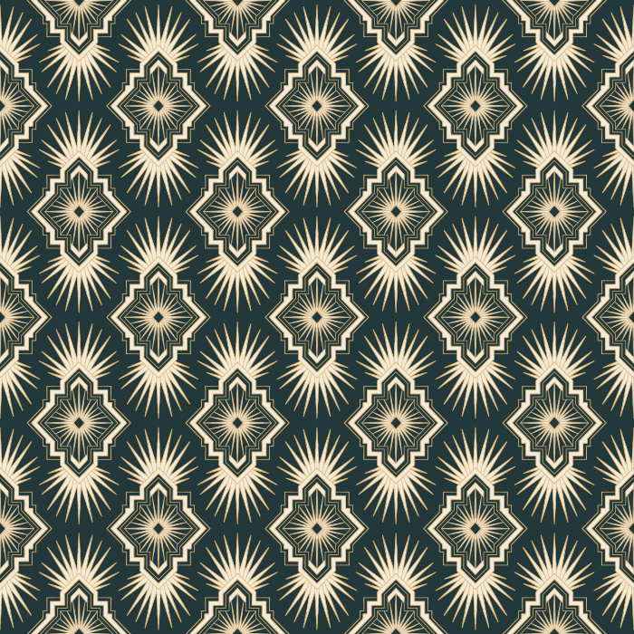 Bring bold Art Deco elegance to your home with Midnight Starburst Wallpaper, featuring a repeating geometric starburst pattern inspired by vintage glamour.