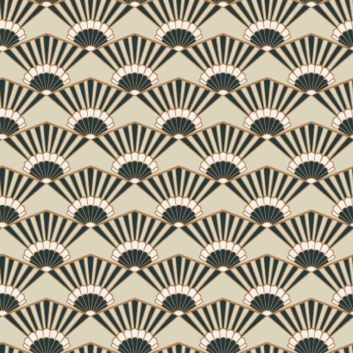 Bring classic Art Deco style to your space with Chrysler Diamond Wallpaper, featuring layered fan shapes arranged in a bold geometric pattern.