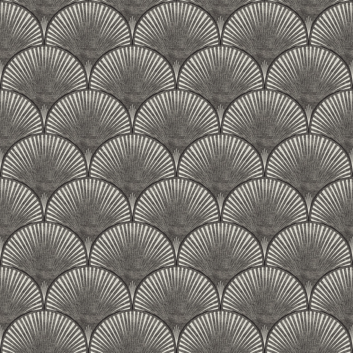 Stacked Shells Wallpaper features a repeating scallop pattern filled with fine radiating lines for a classic fan-inspired look.