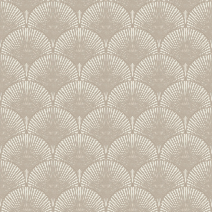 Stacked Shells Wallpaper features a repeating scallop pattern filled with fine radiating lines for a classic fan-inspired look.