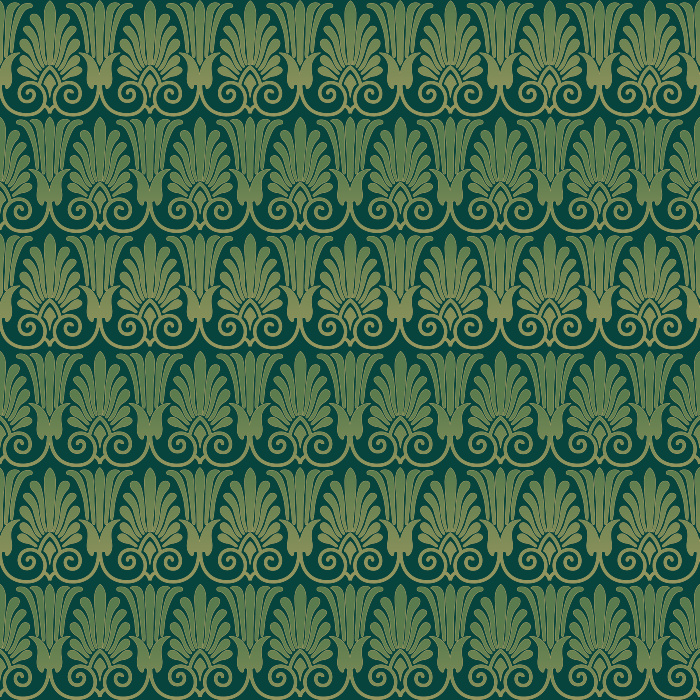 Deco Fans Wallpaper features an ornate repeating fan motif with graceful scrollwork and stylized botanical details inspired by glamorous Art Deco design.