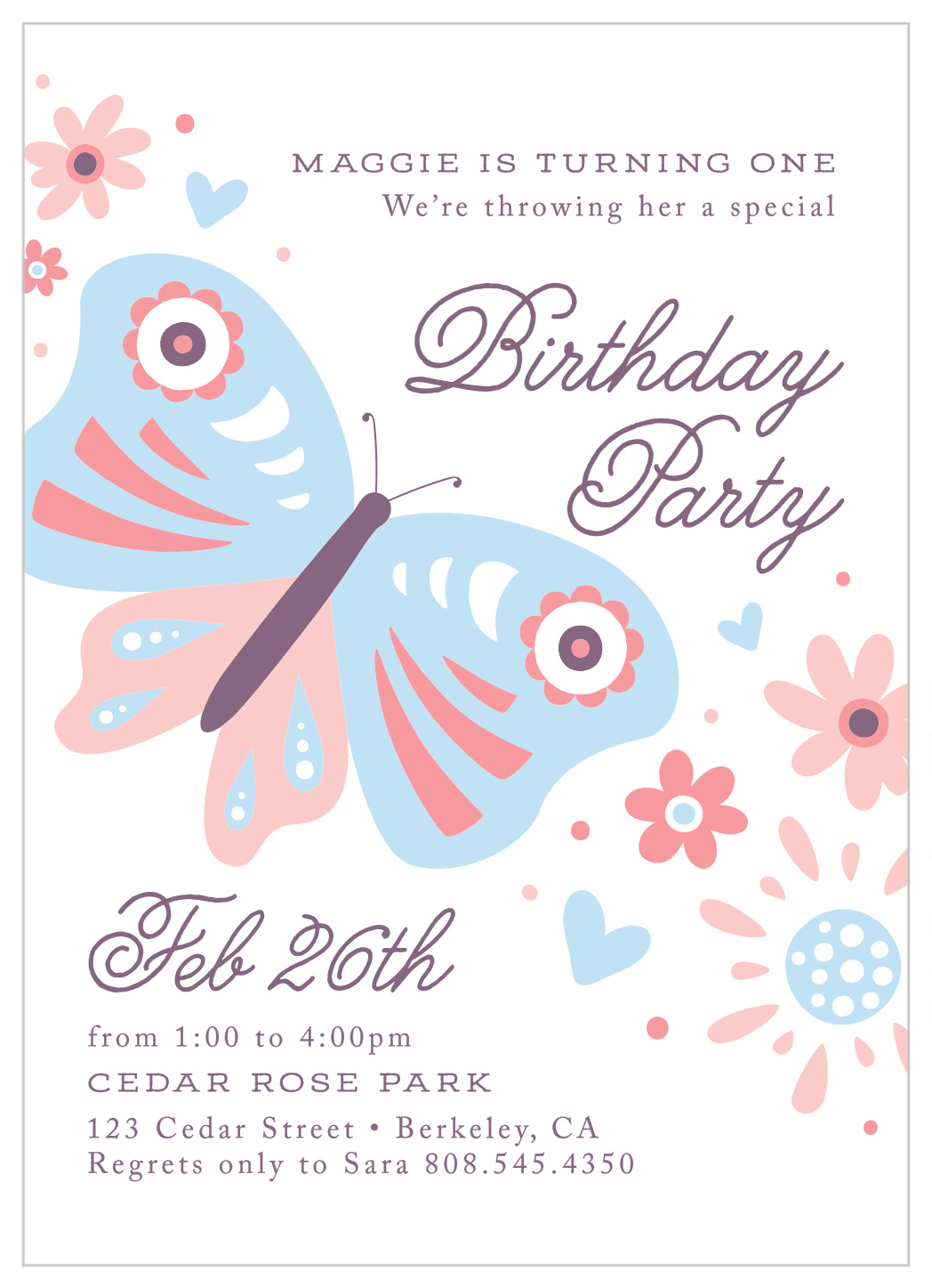 Butterfly Birthday First Birthday Invitations
