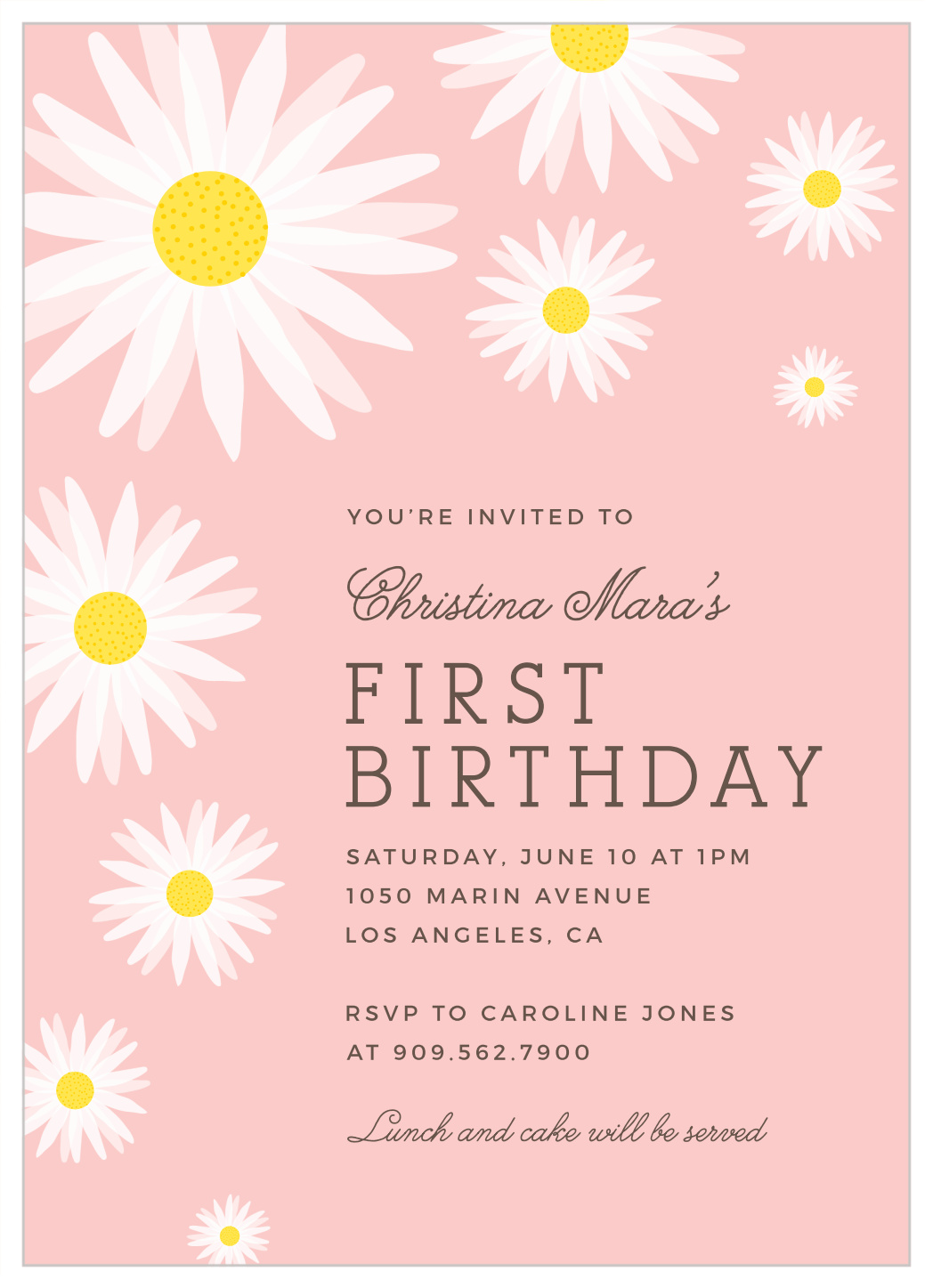 Flower Title First Birthday Invitations