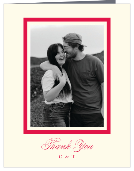 Classy Border Wedding Thank You Cards pair a favorite wedding photo with a bold double-line frame and romantic calligraphy for a timeless way to express your gratitude.