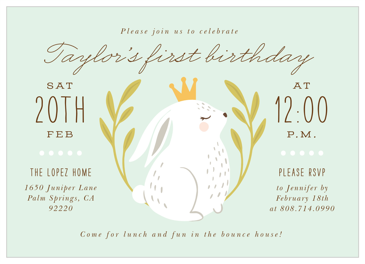 Baby Bunny First Birthday Invitations