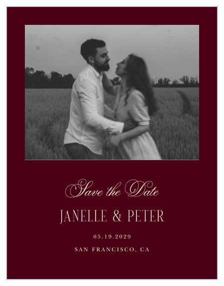 Dark Romance Wedding Arch Save the Date Magnets pair a favorite engagement photo with dramatic color and ornate calligraphy for a sophisticated announcement with a moody romantic feel.