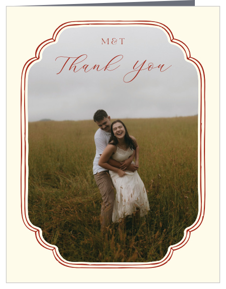 Sketched Swan Wedding Thank You Cards feature a favorite wedding photo, elegant script lettering, and a decorative scalloped frame for a romantic way to thank your guests.
