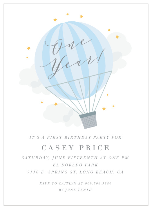 Your little one's special day is coming up, bring family and friends together to celebrate with our Starry Balloon First Birthday Invitations.