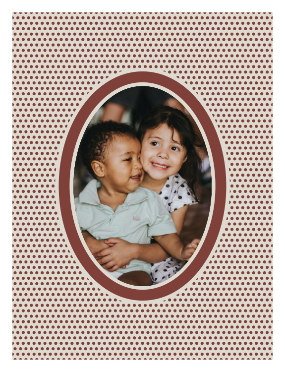 Dots & Oval Photo Art Print pairs a favorite portrait with a classic oval frame and playful dotted background.