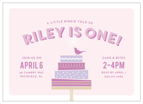 Little Birdie Cake First Birthday Invitations