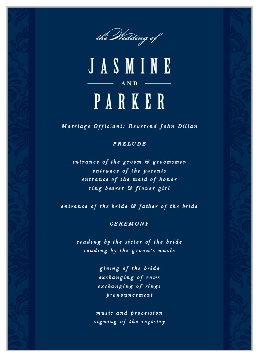 Our Ribbon and Damask wedding program is a perfect match to the rest of the Ribbon and Damask wedding suite.