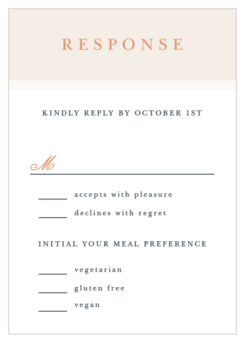 Tally every friend and family member that plans to attend your wedding with our Champagne & Tables Response Cards.