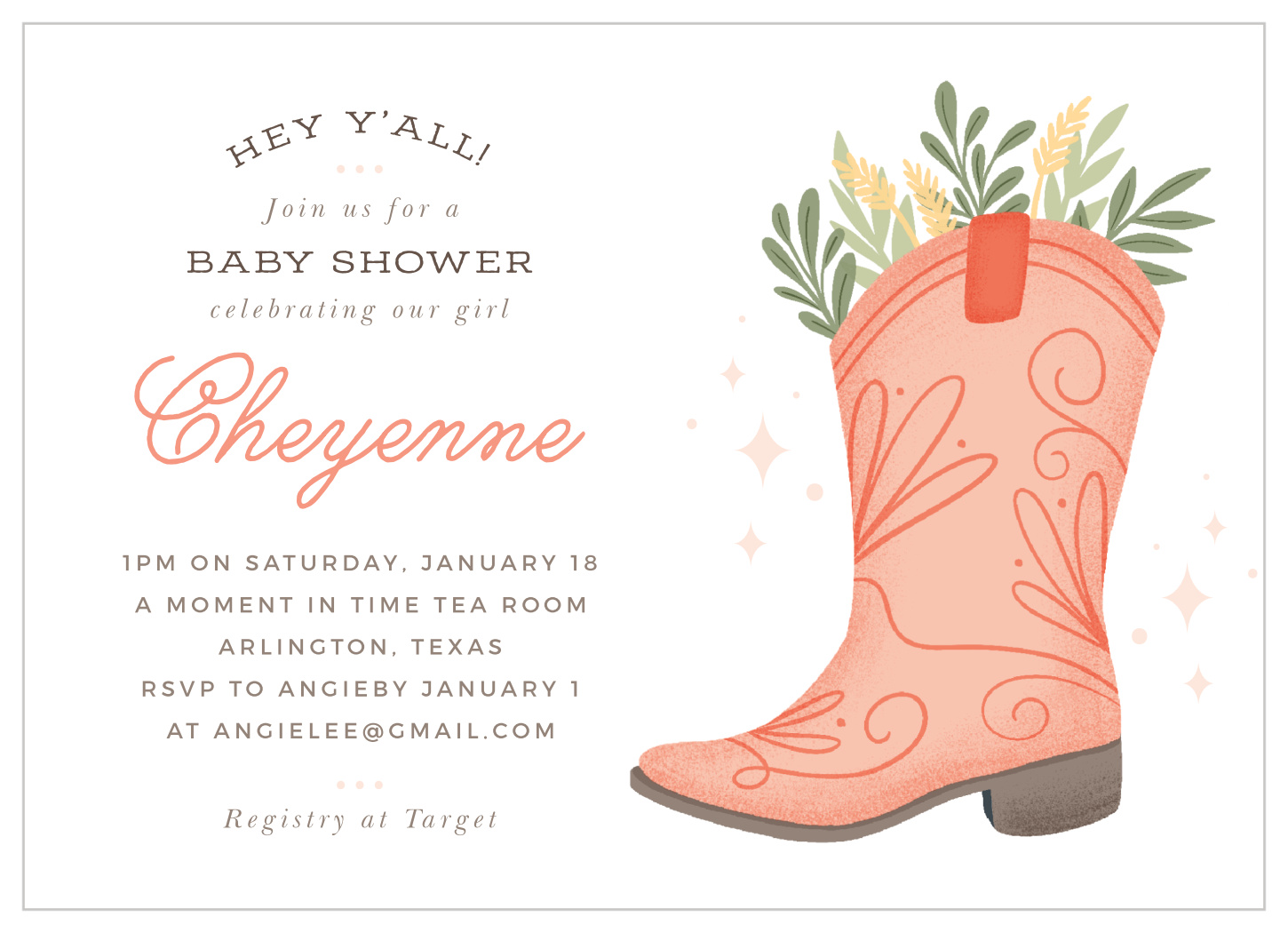 Cowgirl Boots Baby Shower Invitations