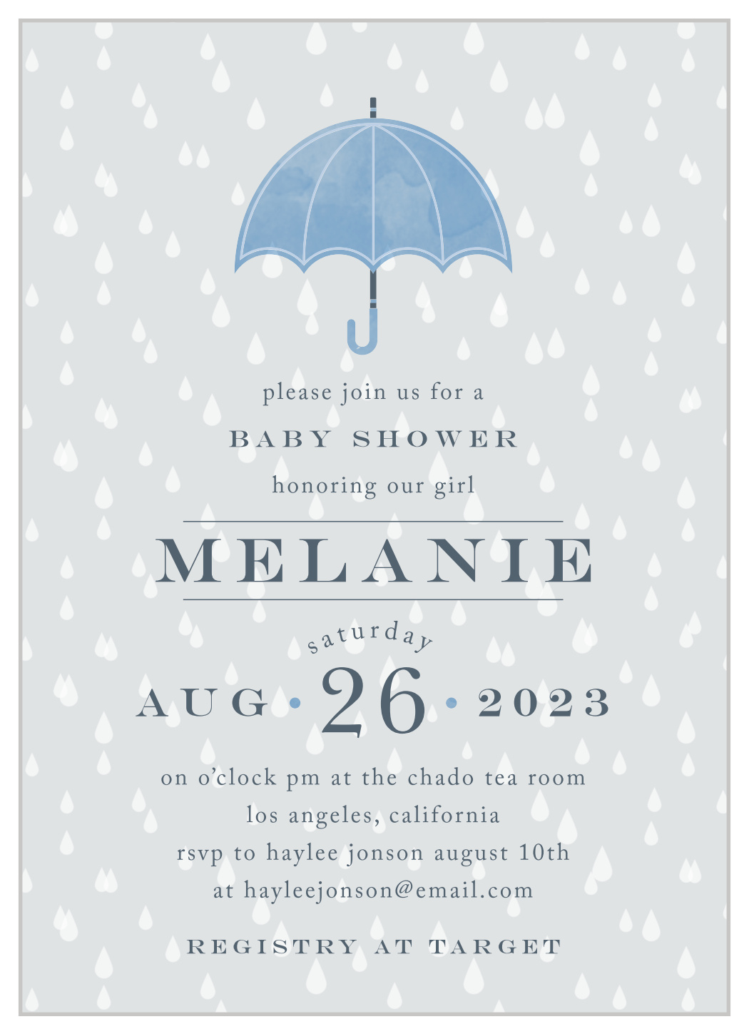 Raindrop Umbrella Baby Shower Invitations