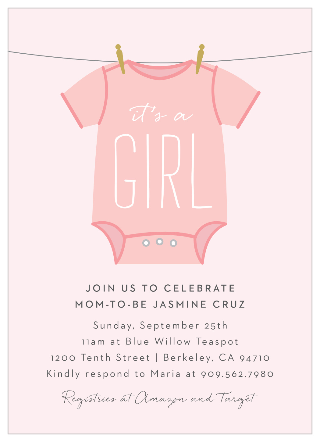 Girl Onesie Clothesline Baby Shower Invitations