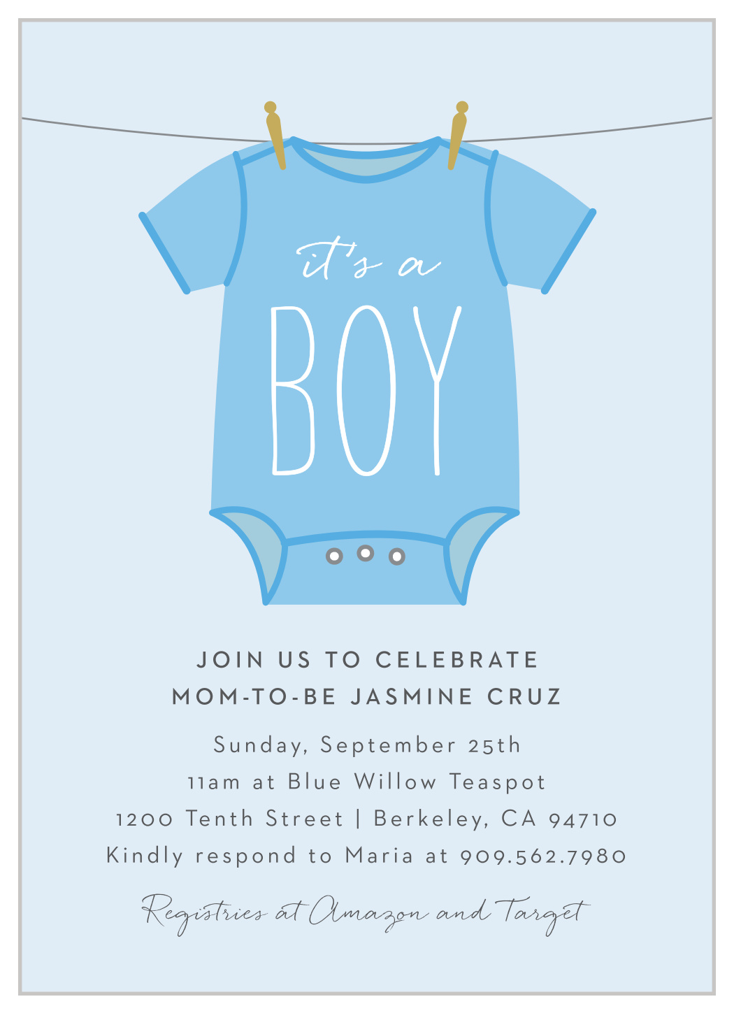 Boy Onesie Clothesline Baby Shower Invitations