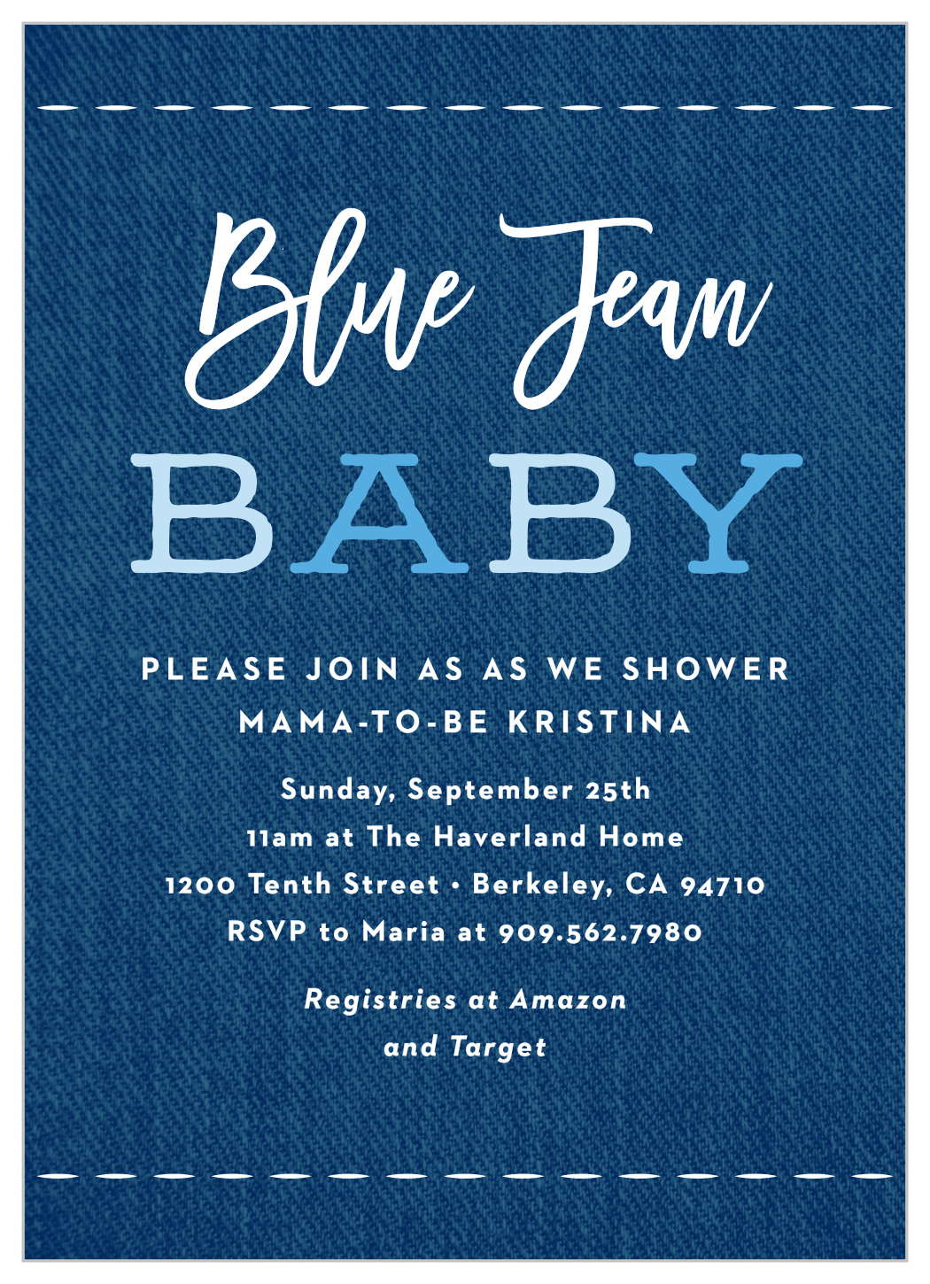 Boy Blue Jeans Baby Shower Invitations