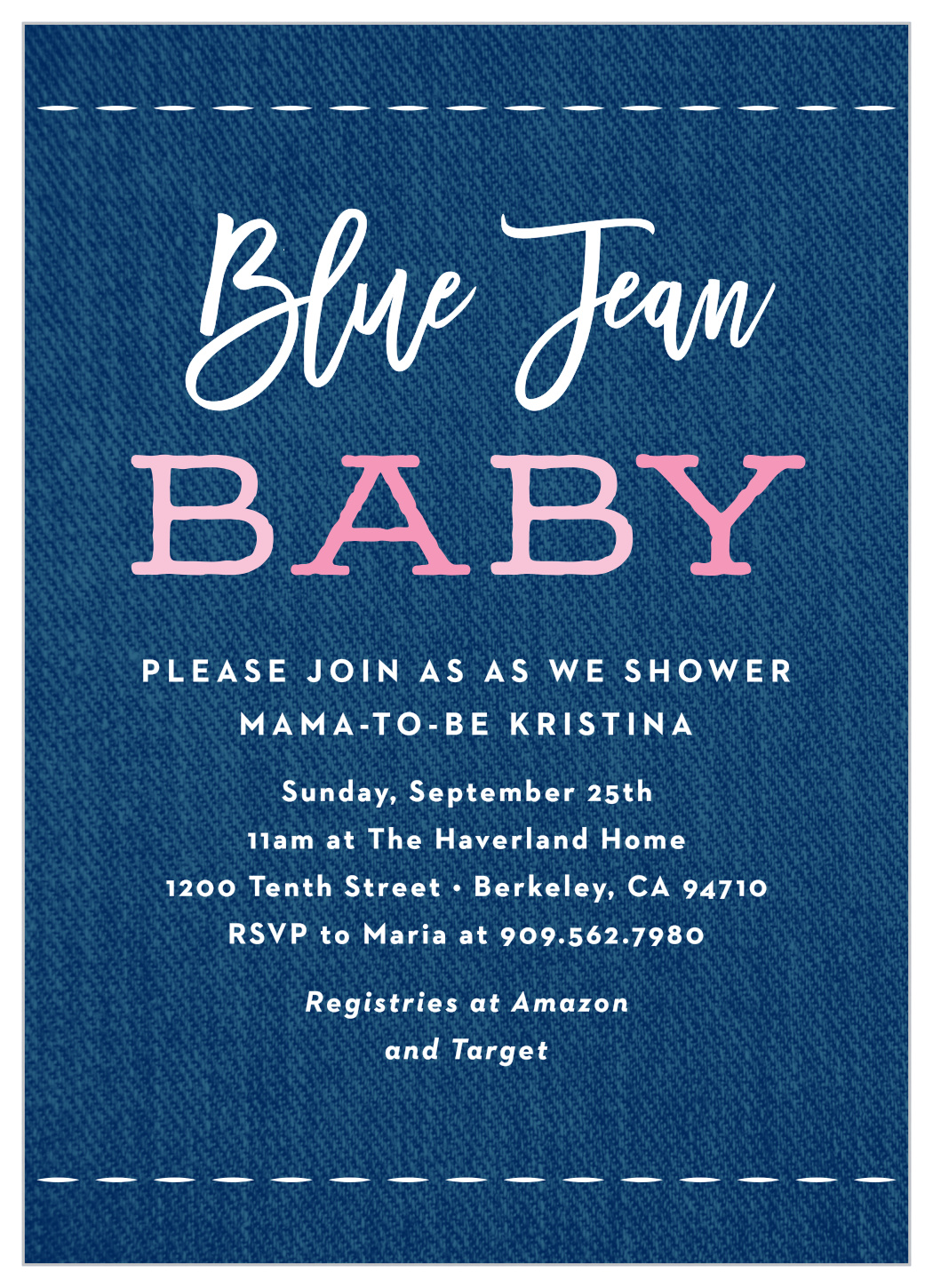 Girl Blue Jeans Baby Shower Invitations