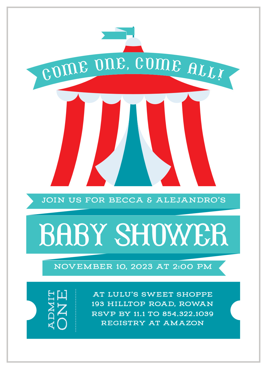 Circus Ticket Baby Shower Invitations