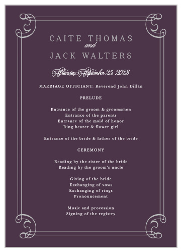 Keep your guests in the loop throughout your event with our Victorian Frame Wedding Programs!