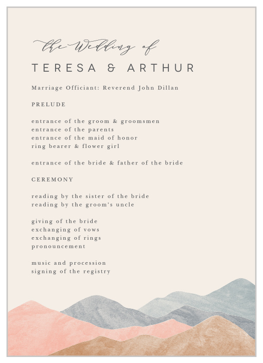 Our Mystic Mountains Wedding Programs keep family and friends up-to-date throughout your ceremony.