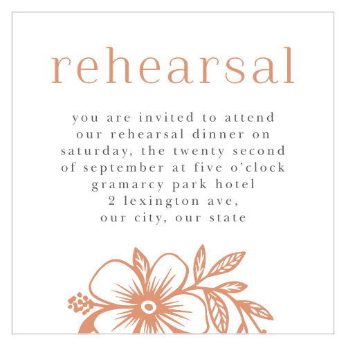 Be sure your wedding goes smoothly, bring family and friends together the night before with our Floral Whimsy Rehearsal Cards.