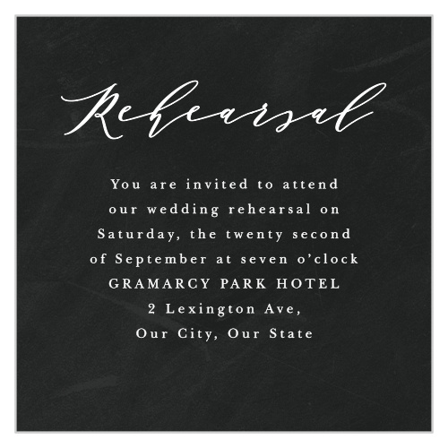 Practice makes perfect! Bring family and friends together the night before with our Chalkboard Art Rehearsal Cards to ensure your wedding will go off without a hitch!

