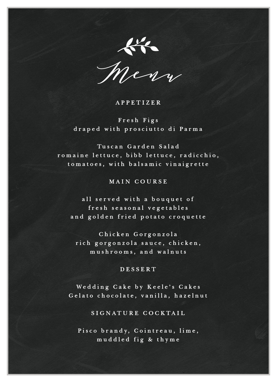 Chalkboard Art Wedding Menus by Basic Invite
