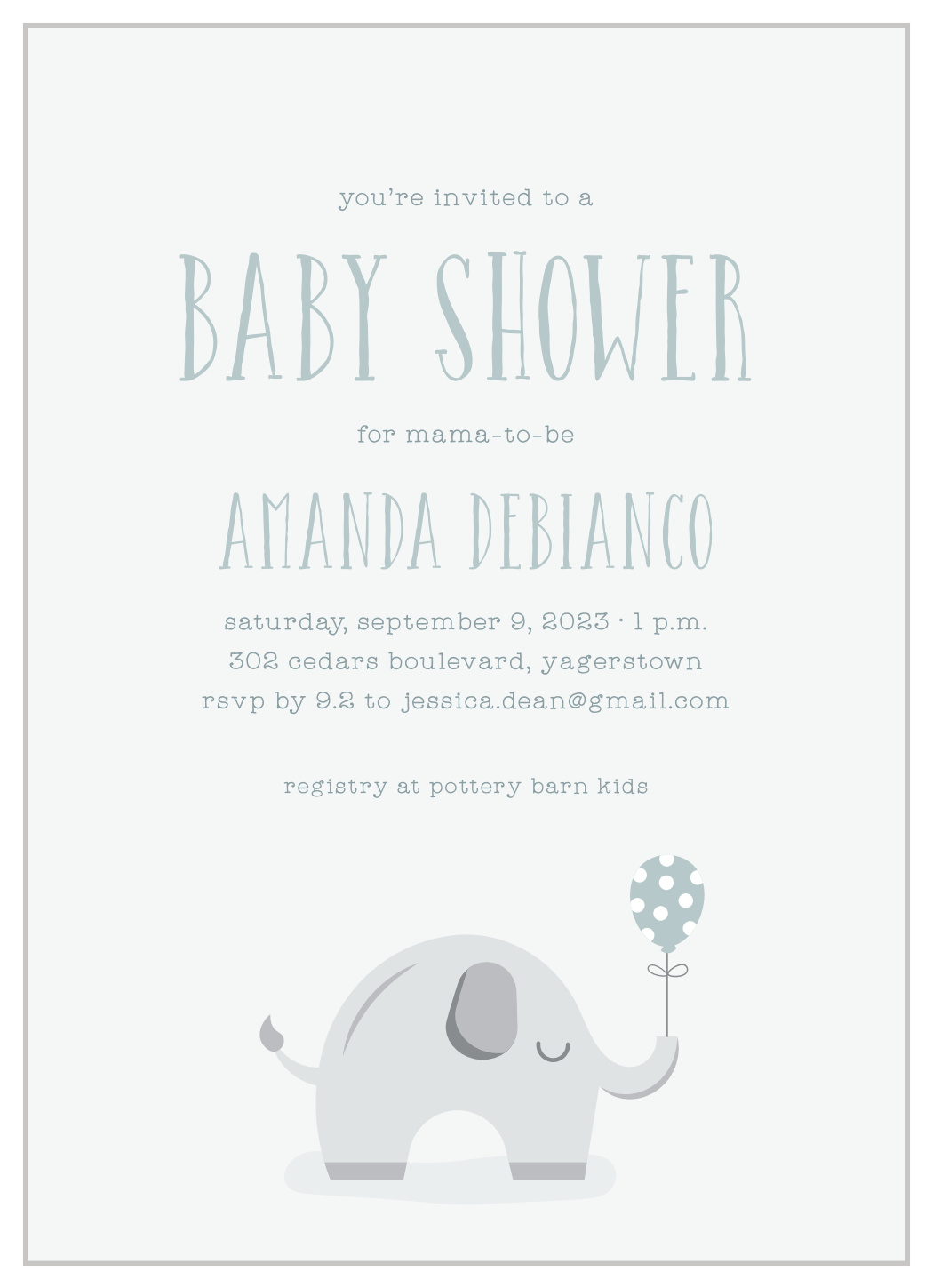 Polka Dot Elephant Baby Shower Invitations