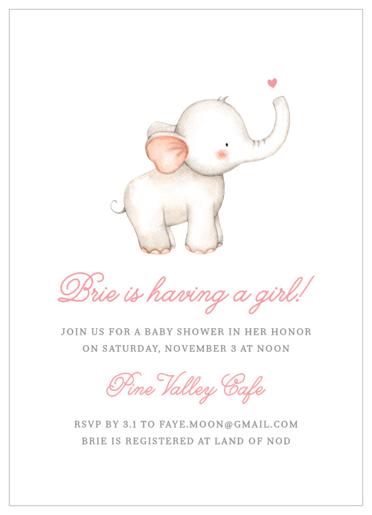 The Elephant Heart baby shower invitation is a cute double sided elephant themed invite.