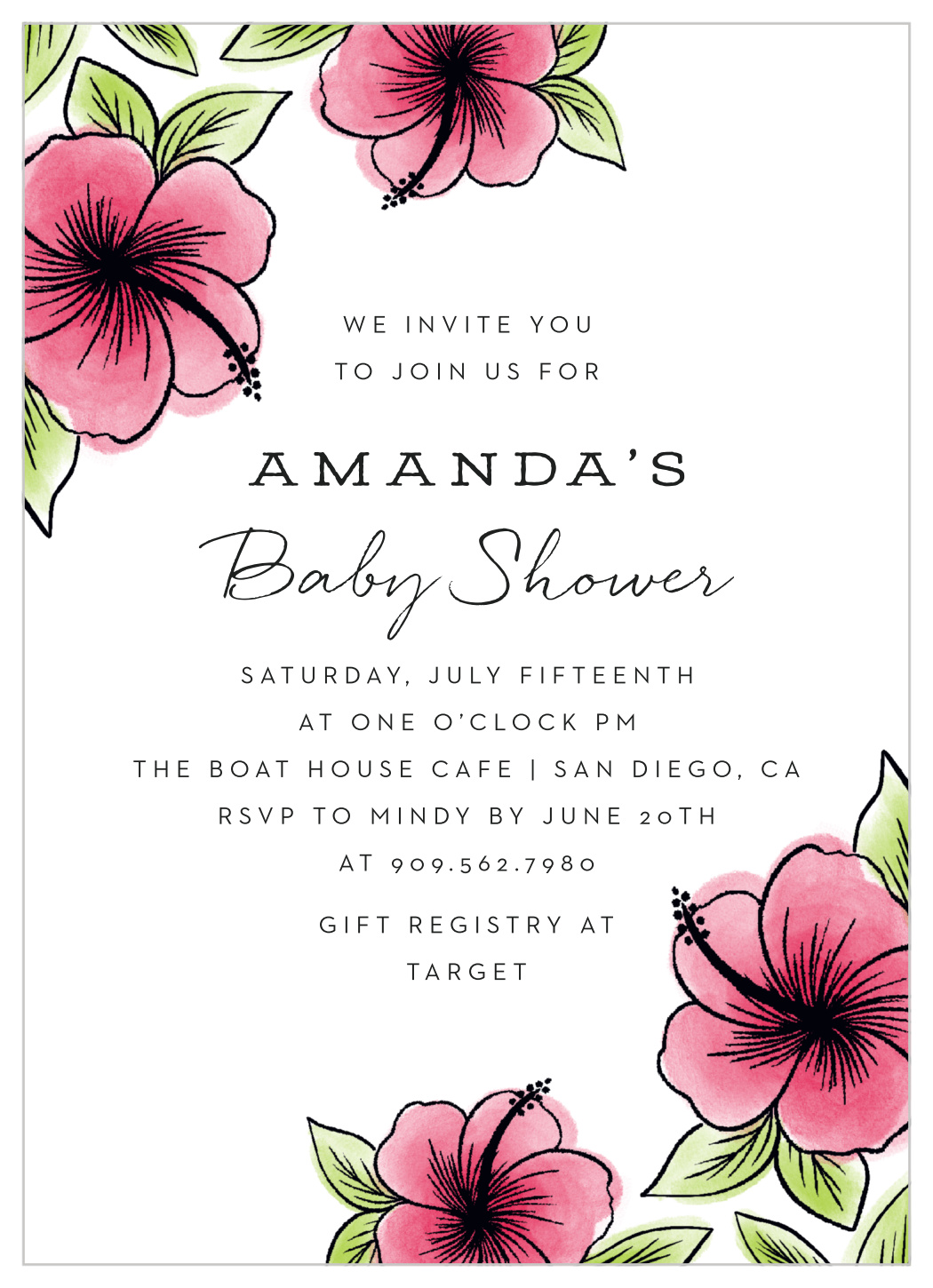 Floral Aloha Baby Shower Invitations