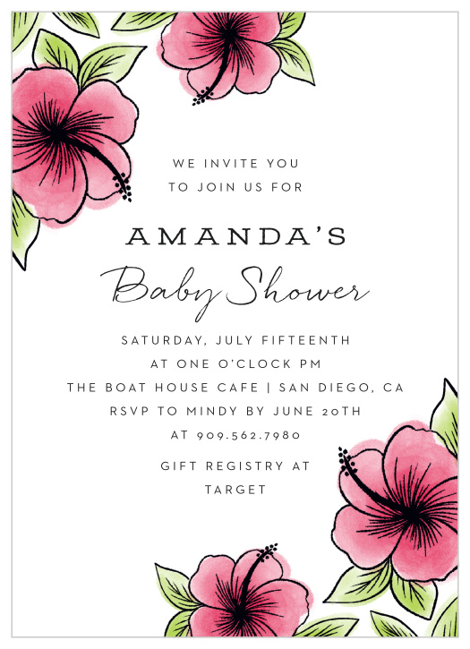 The Floral Aloha baby shower invitations are a fun way to introduce your luau themed baby shower.