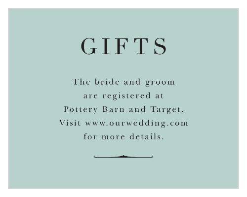 Use our Vintage Elegance Registry Cards to stylishly let your guests know where you've decided to place your gift wishlists!